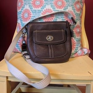 Coach Crossbody Bag Brown Pebbled Leather Turnlock